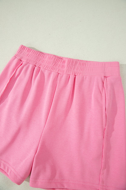 Sky Blue Slim Tank Top Elastic High Waist Shorts 2pcs Outfit