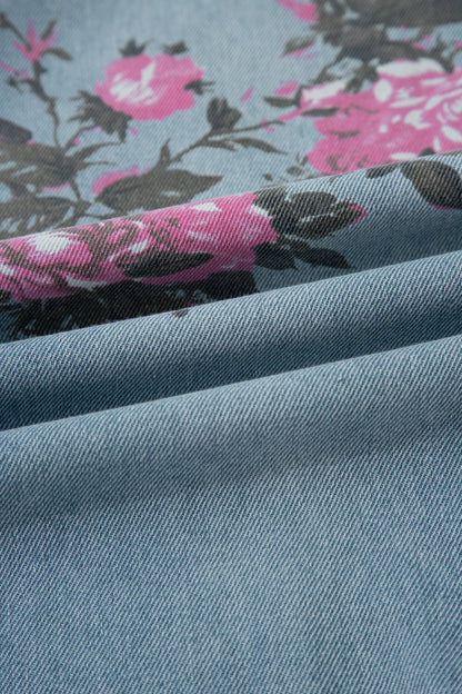 Sky Blue Garden Floral Print Bootcut Jeans
