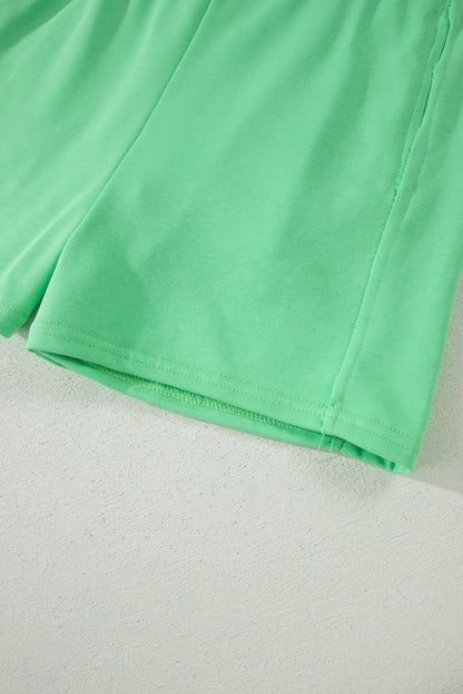 Sky Blue Slim Tank Top Elastic High Waist Shorts 2pcs Outfit