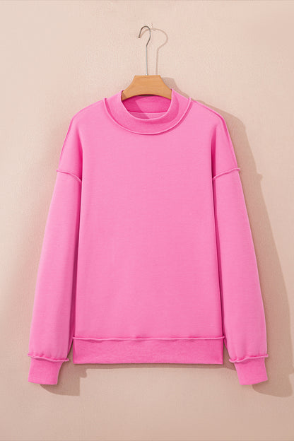 Dark Blue Oversize Drop Shoulder Reversible Mock Neck Sweatshirt