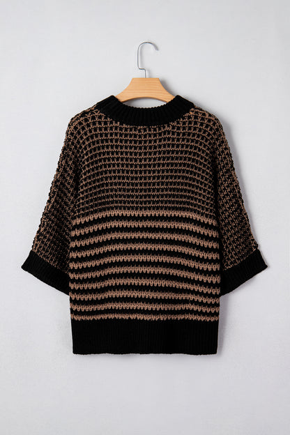 Red Stripe 3/4 Draped Sleeve Slouchy Sweater