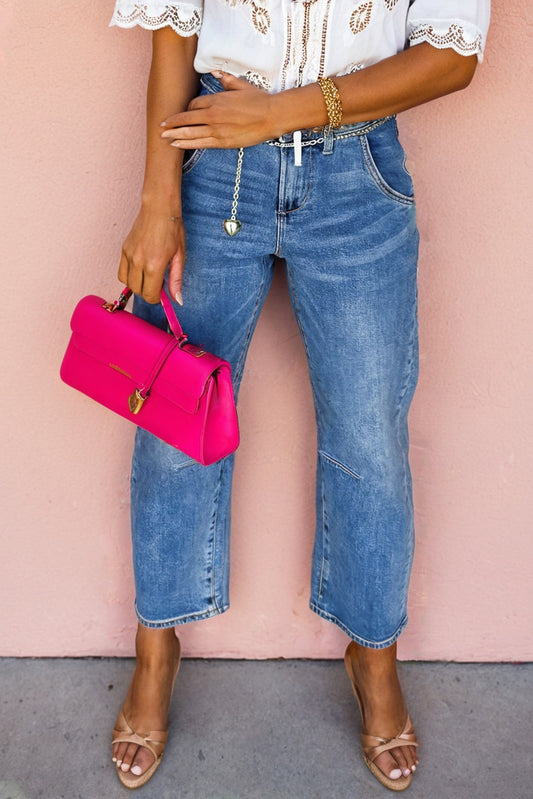 Dusk Blue High Waist Straight Leg Ankle Jeans