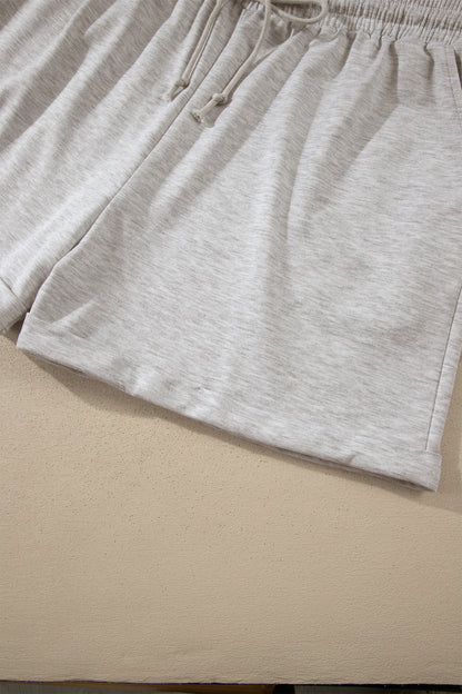 Light Grey Plus Size Solid V-Neck Short Sleeve Elastic Waist Two-Piece Set