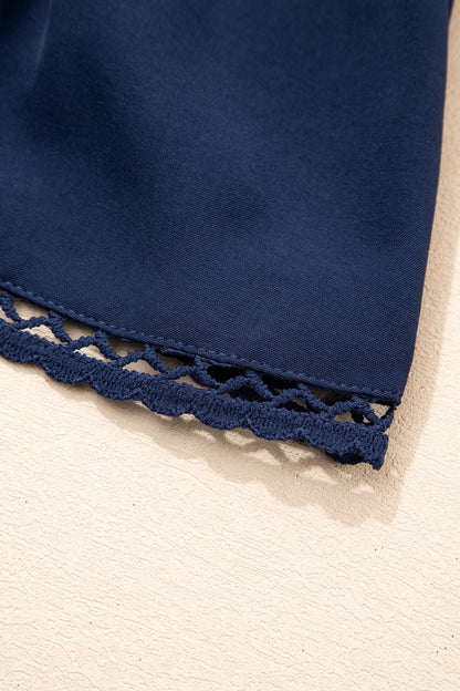 Navy Blue Plus Size Frilled Elastic Waist Lace Trim Boho Ruffled Shorts