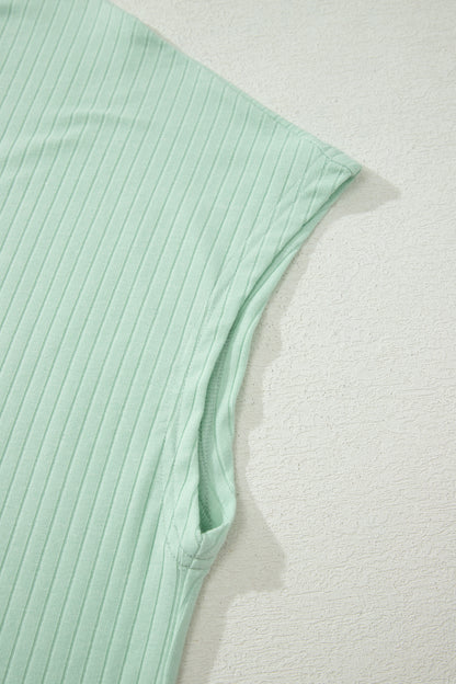 Clearly Aqua Plus Size Ribbed Color Block Trim Drawstring Shorts 2pcs Set