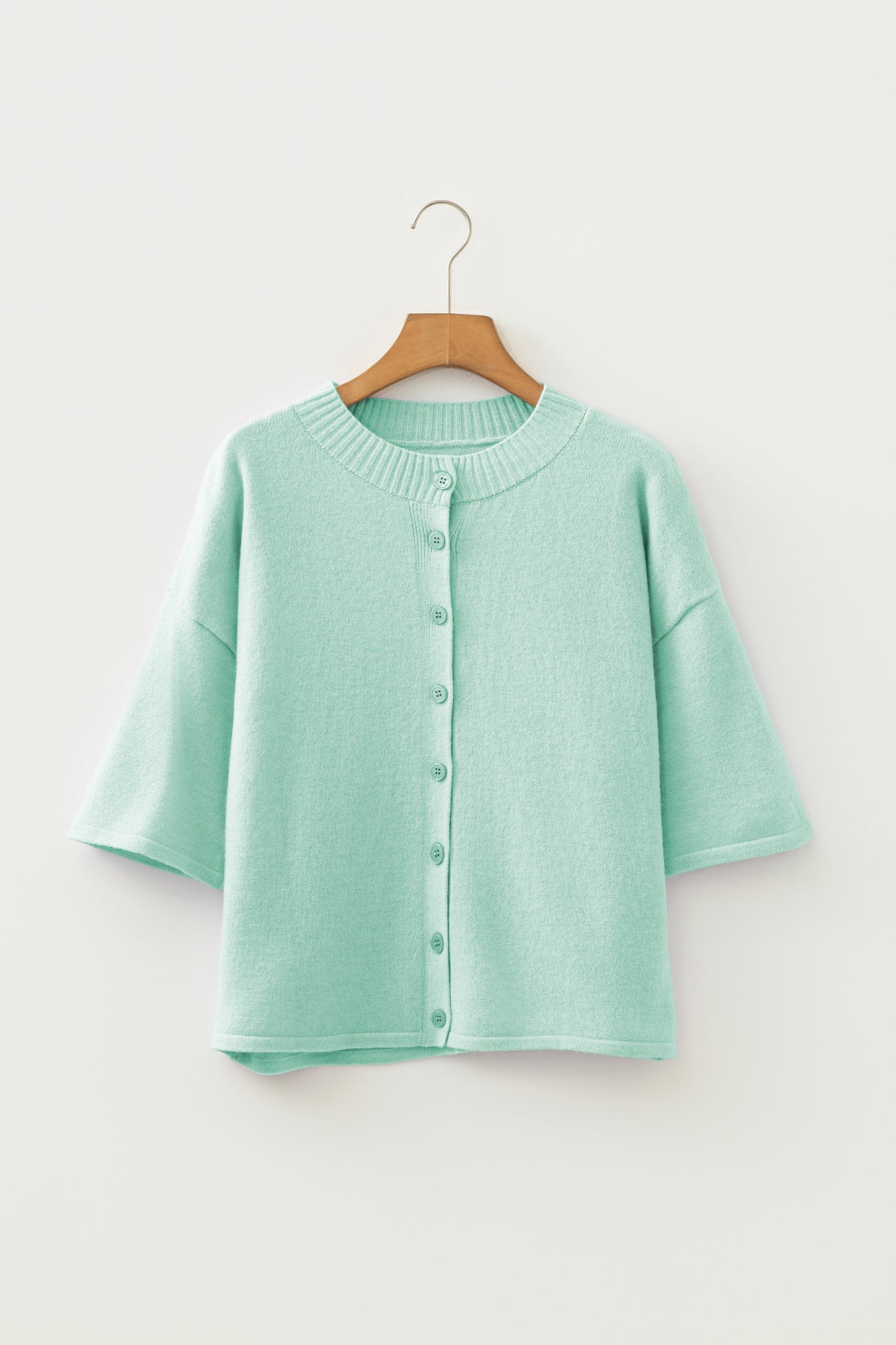 Peach Blossom 3/4 Sleeve Boxy Knit Button Down Sweater Cardigan