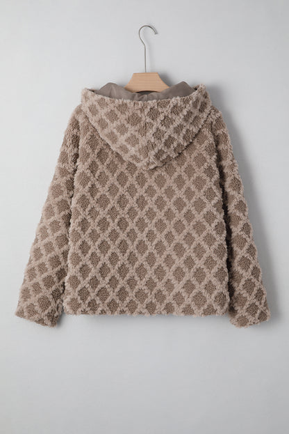 Chestnut Sherpa Rhombus Zip Up Side Pocket Hooded Jacket