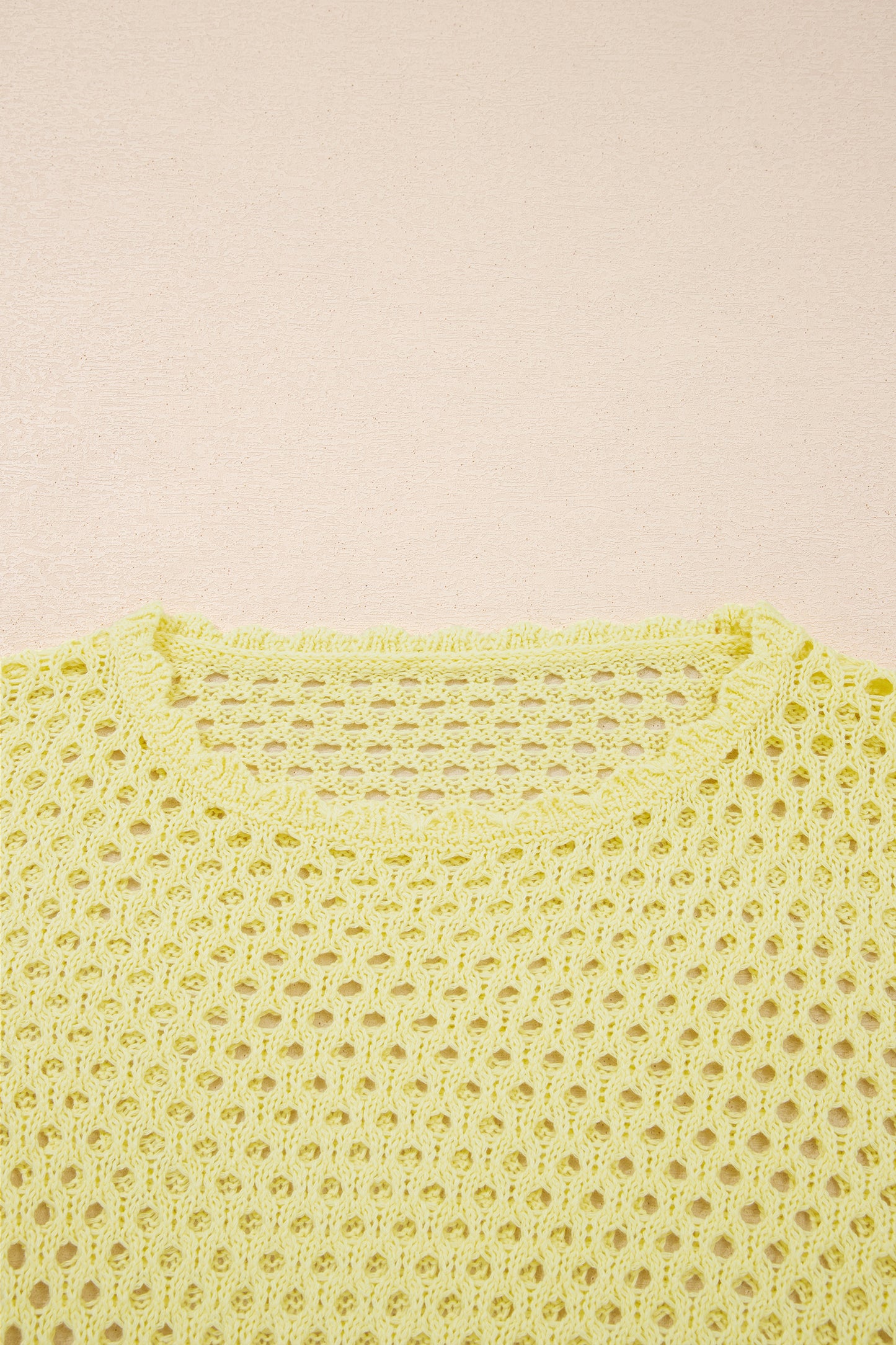 White Scalloped Trim Hollow Out Knit Long Sleeve Top