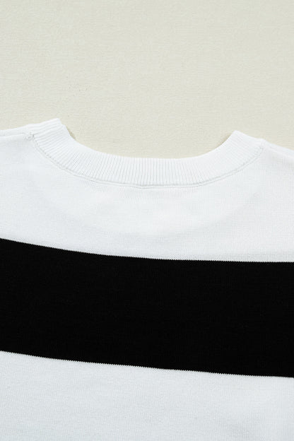 Black Stripe Colorblock Striped Knitted T shirt