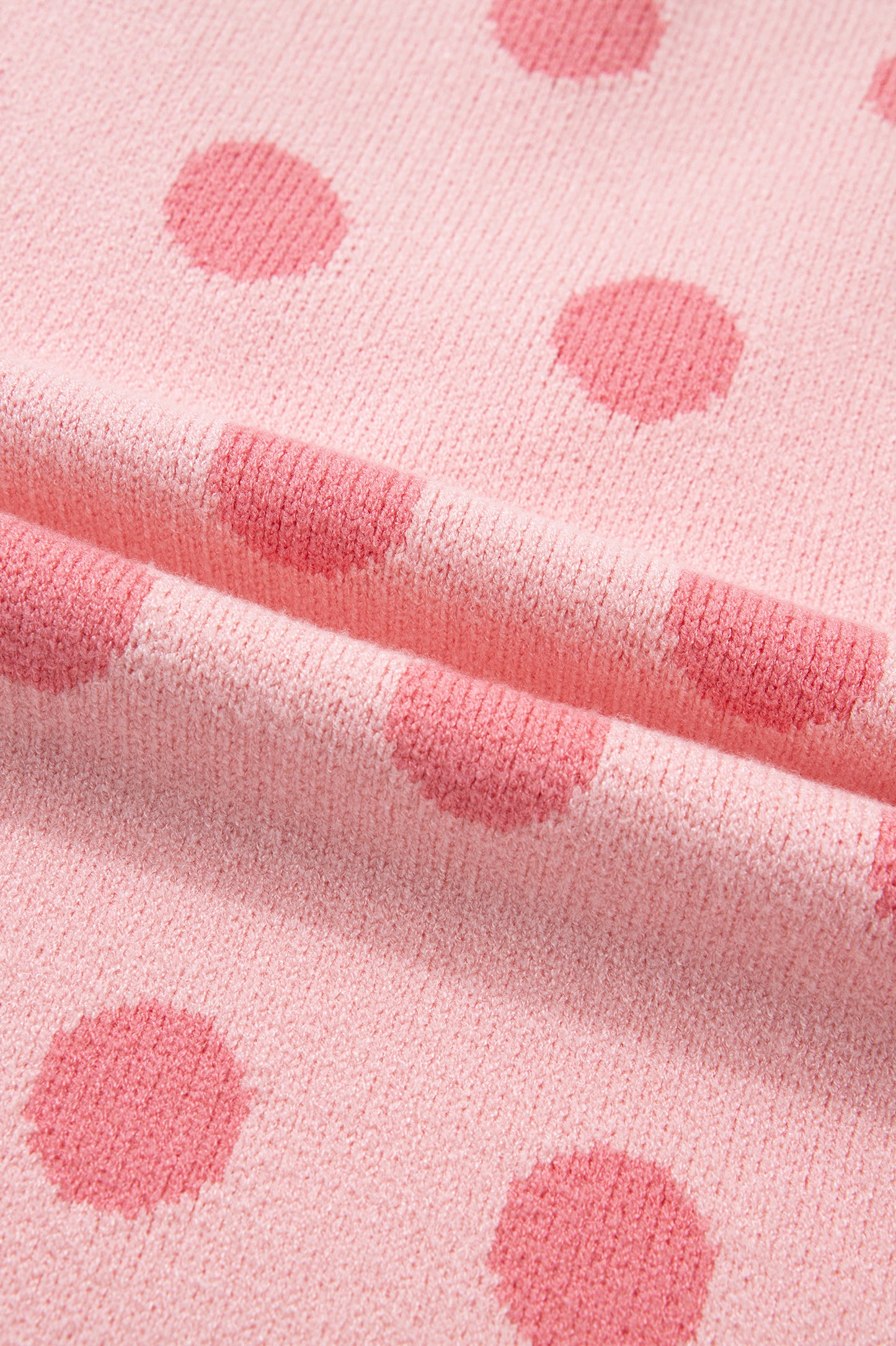 Rose Red Polka Dot Puff Short Sleeve Sweater Top
