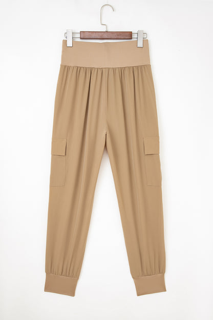 Medium Grey Elastic High Waist Pocketed Cargo Jogger Pants