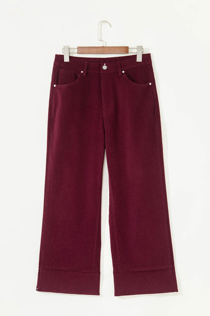 Vineyard Green Corduroy Solid Color High Waist Wide Leg Pants
