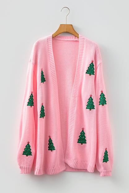 Straw Yellow Pumpkin Tree Print Open Front Drop Shoulder Midi Cardigan