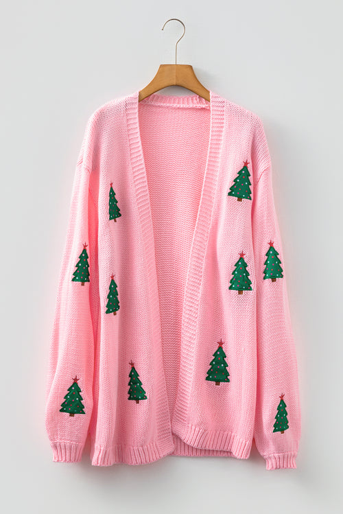 Straw Yellow Pumpkin Tree Print Open Front Drop Shoulder Midi Cardigan