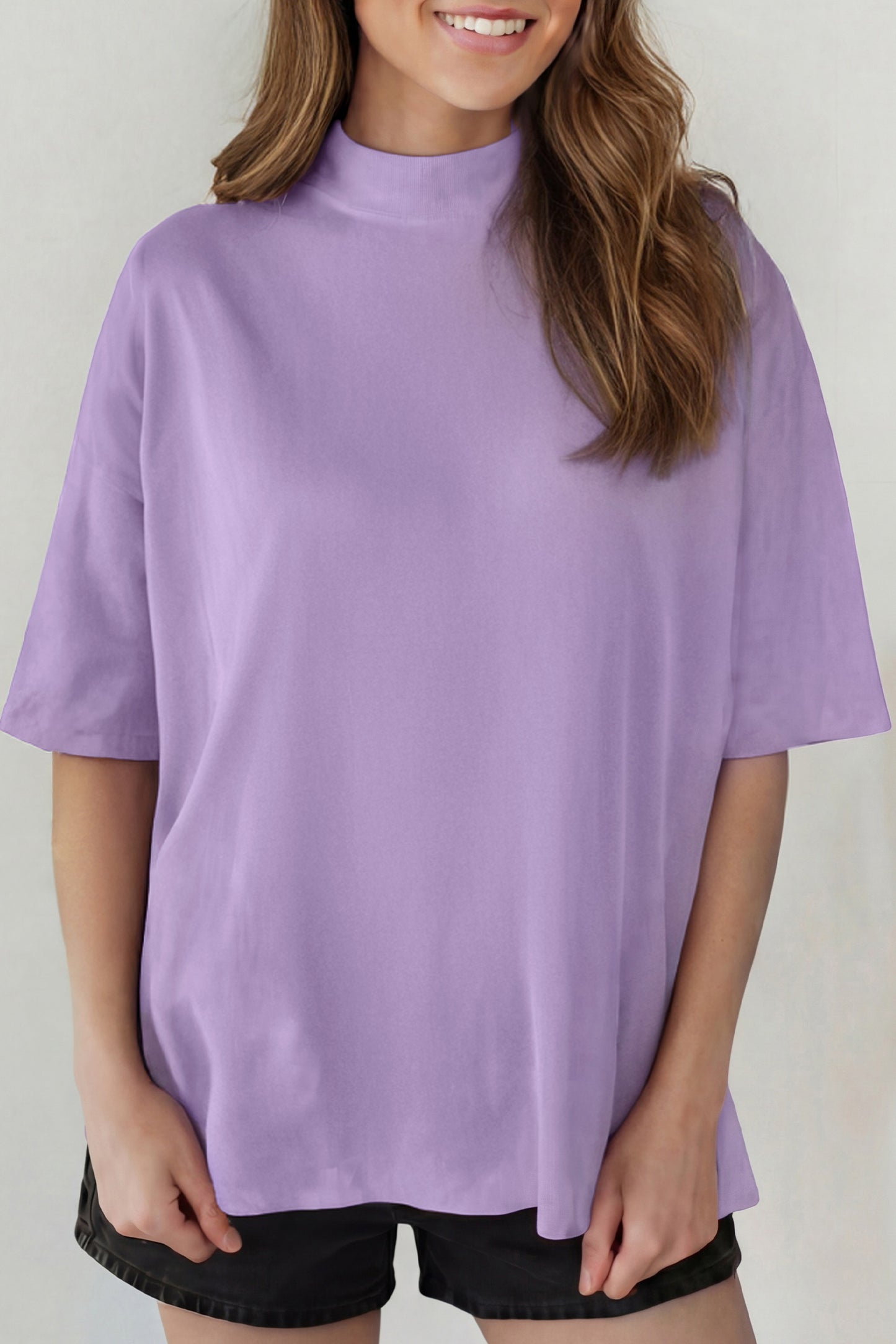 Beau Blue Solid Color High Neck Oversize Tee