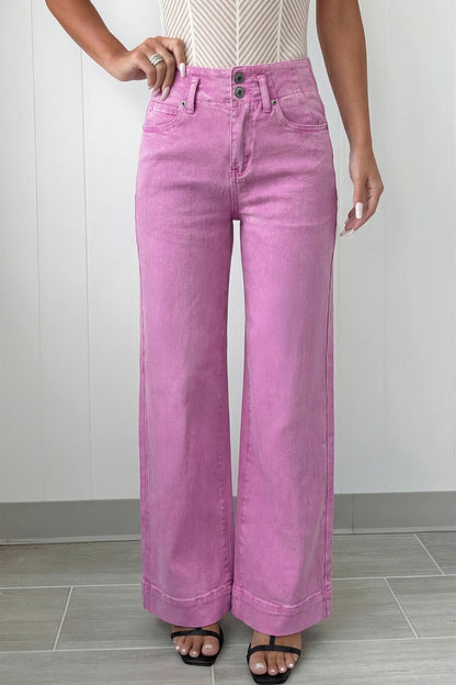 Mist Green 2-Button High Waist Flared Bottom Jeans