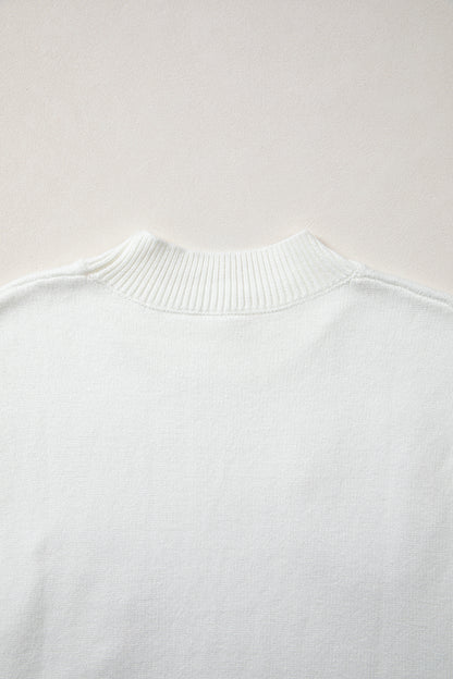 Bright Green Corded Horseshoes Ribbed Trim Mock Neck Short Sleeve Sweater