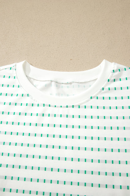 Green Striped Short Puff Sleeve Top