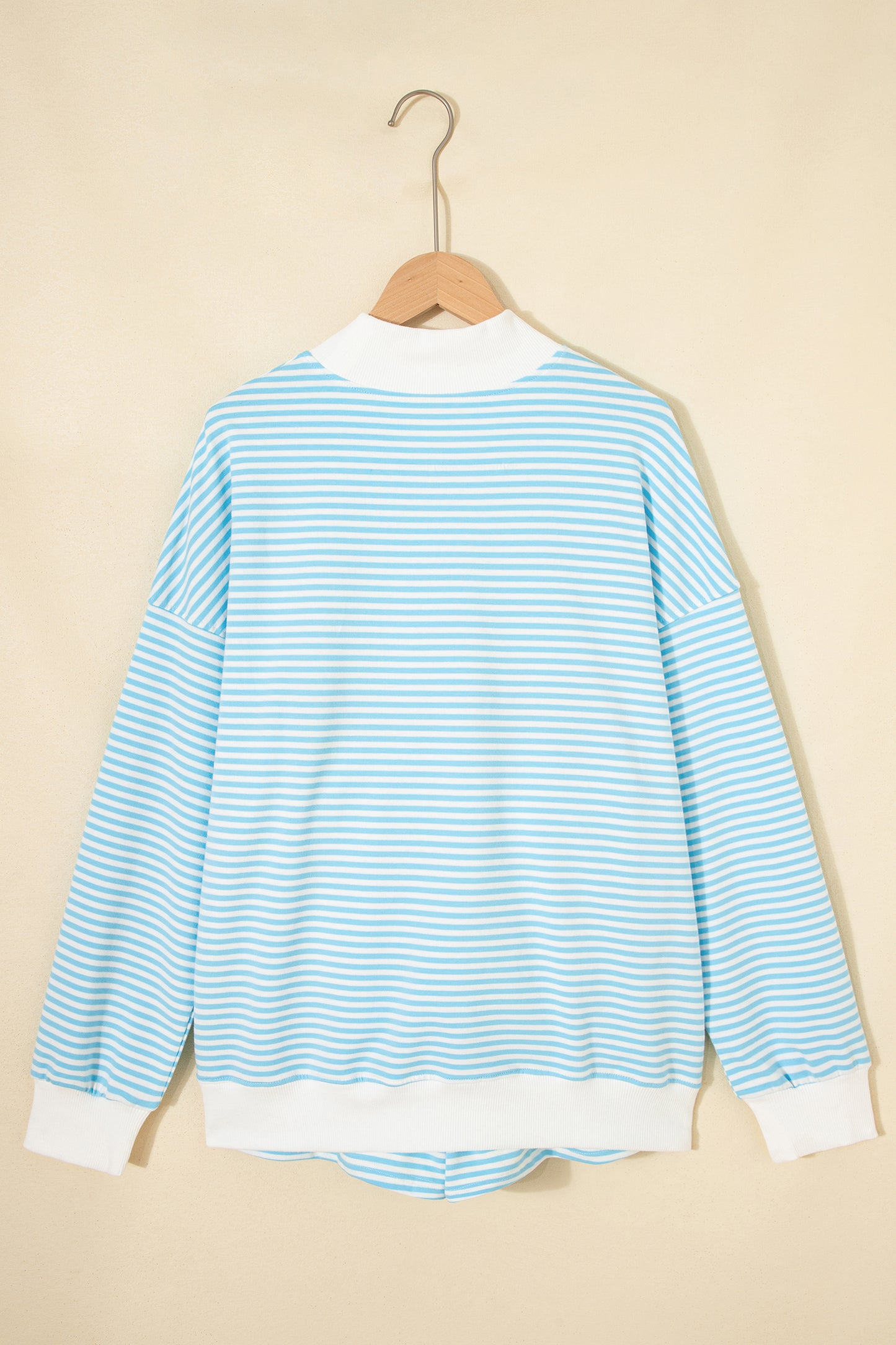 Sky Blue Stripe Oversize Mock Neck Sweatshirt and Shorts Set
