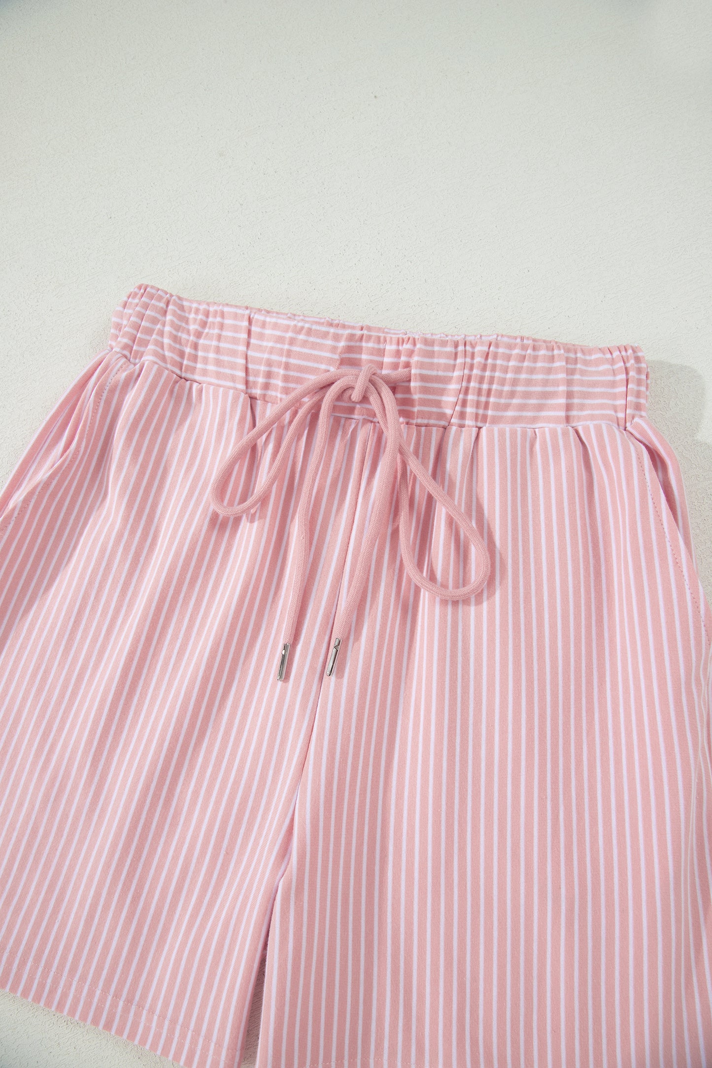 Khaki Stripe Dolman Sleeve Polo Shirt and Drawstring Shorts Set