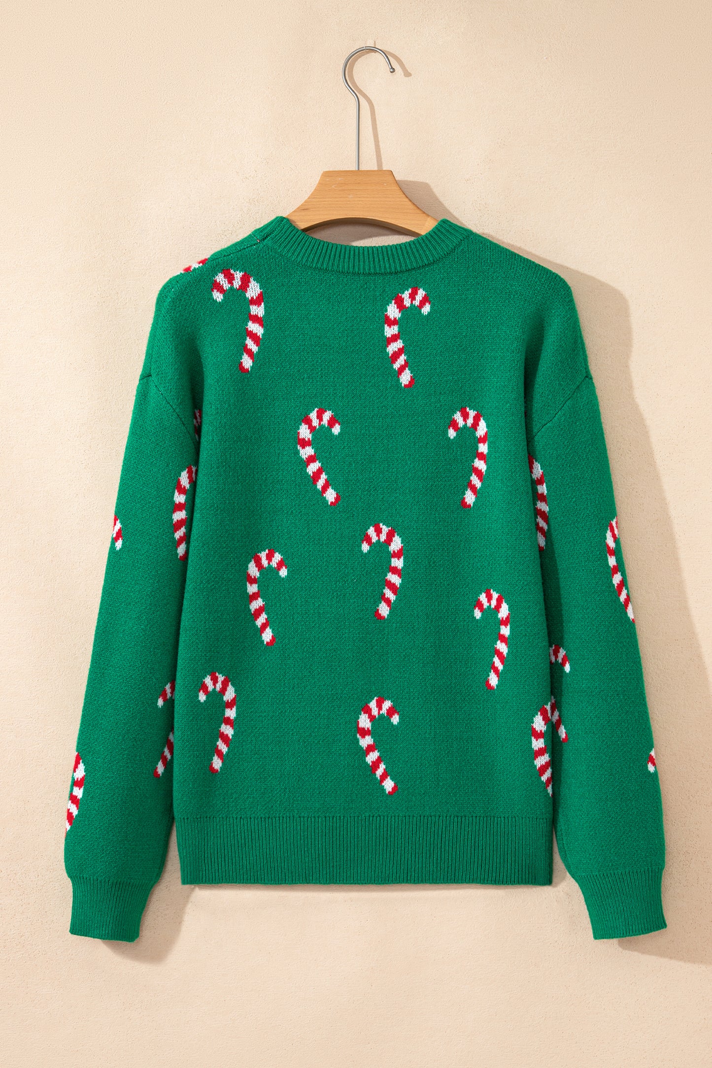 Racing Red Christmas Candy Cane Holiday Drop Shoulder Sweater