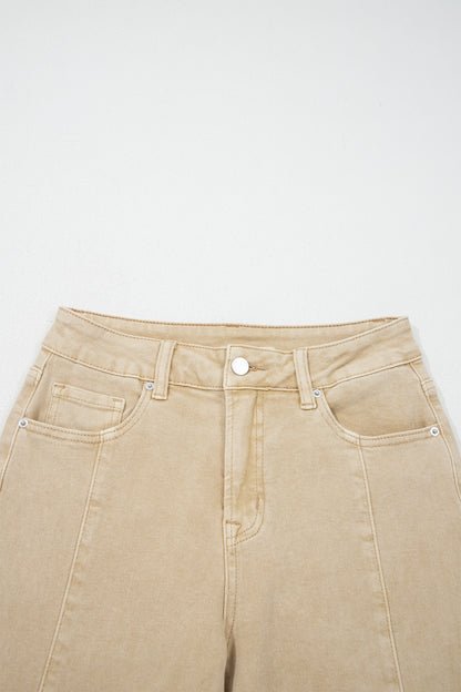 Apricot Solid Color Seamed Center Wide Leg Cropped Jeans