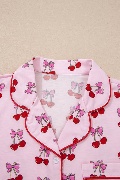 Sky Blue Bow Print Short Pajama Set