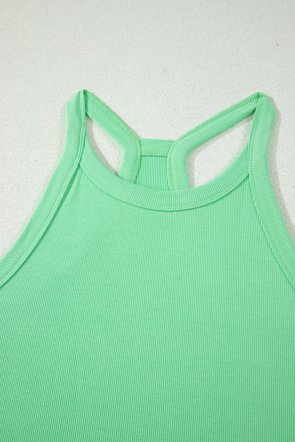 Sky Blue Slim Tank Top Elastic High Waist Shorts 2pcs Outfit