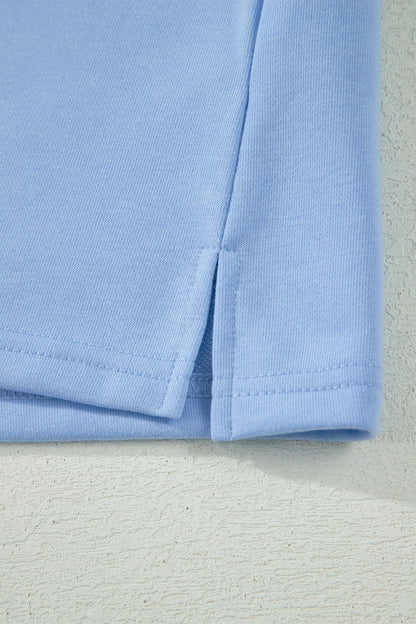 Mist Blue Loose Polo Tee Elastic Waist 2pcs Short Set