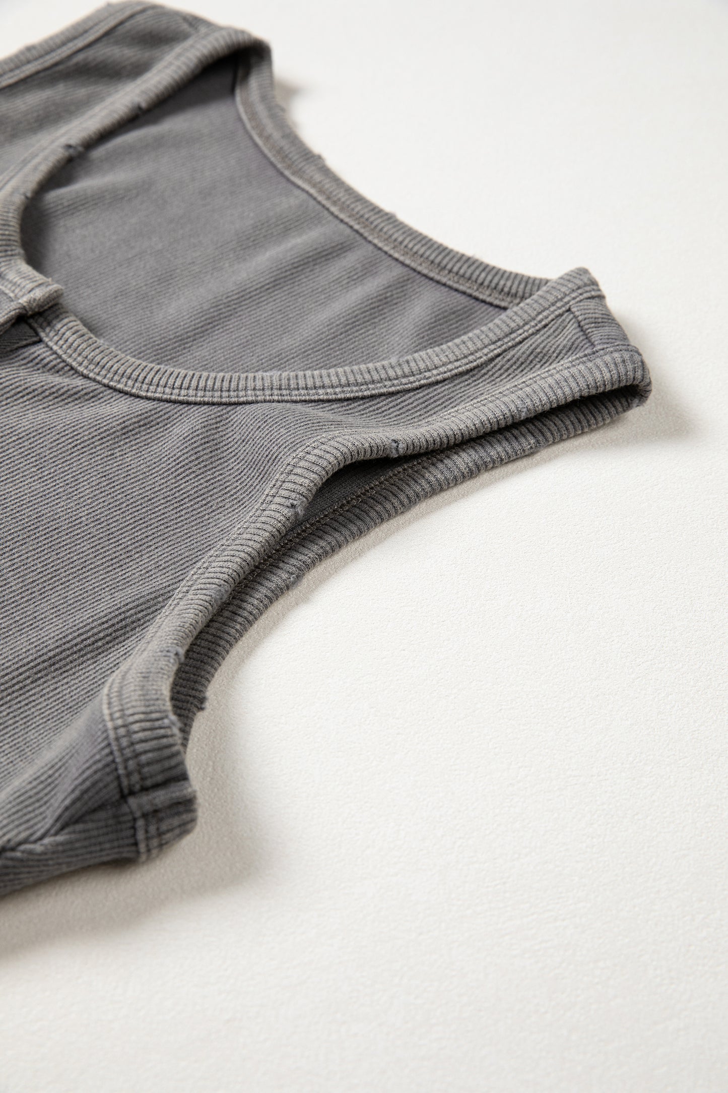 Blue Vintage Distressed Ribbed Mineral Wash Tank Top