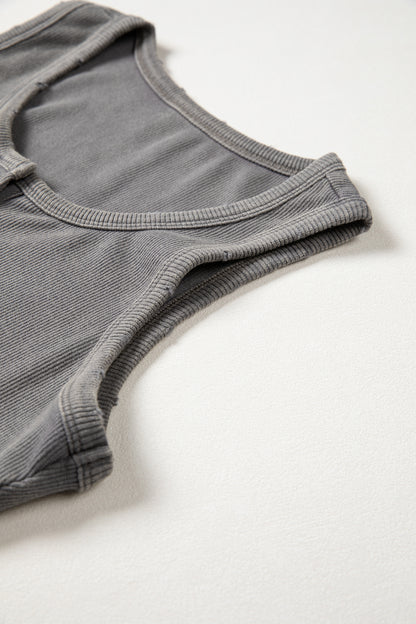 Blue Vintage Distressed Ribbed Mineral Wash Tank Top