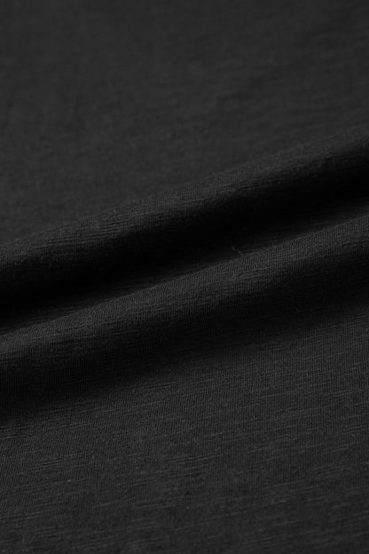 Black Cutout Embroidered Trim V Neck Cap Sleeve Tee