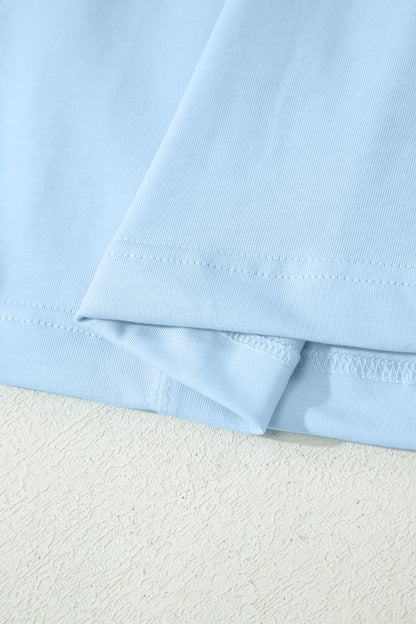 Mist Blue Stitched Detail Loose Tank Top 2pcs Short Set