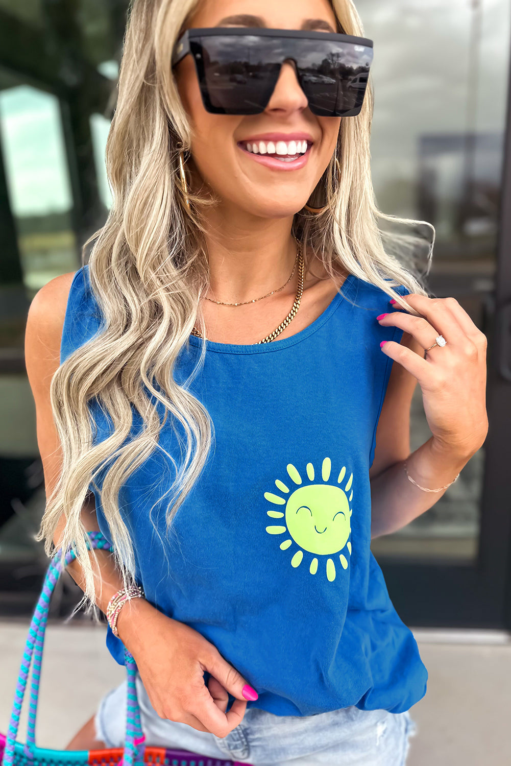Yellow Cream Flower Graphic Casual Tank Top