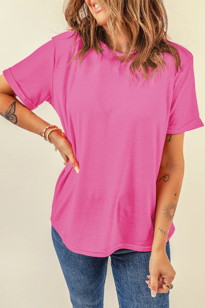 Red Casual Plain Crew Neck Tee