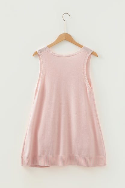 Delicacy Ribbed Deep V Neckline Front Pocketed Loose Tunic Sweater Vest