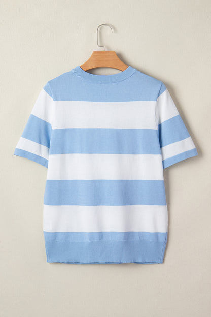 Black Stripe Colorblock Striped Knitted T shirt
