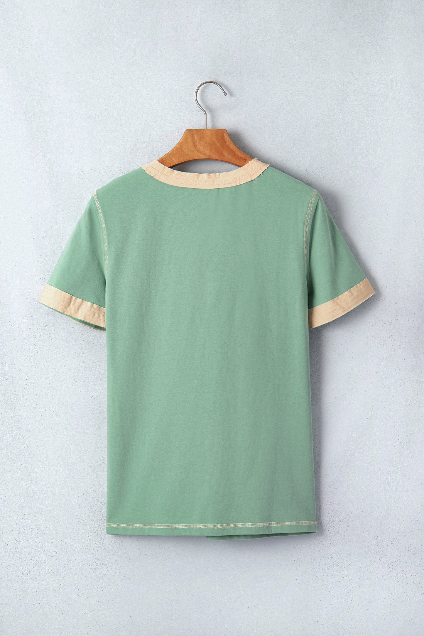 Light Grey Raw Seam Color Block Detail Buttoned Henley Tee