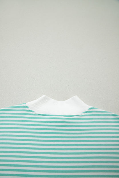 Sky Blue Stripe Oversize Mock Neck Sweatshirt and Shorts Set