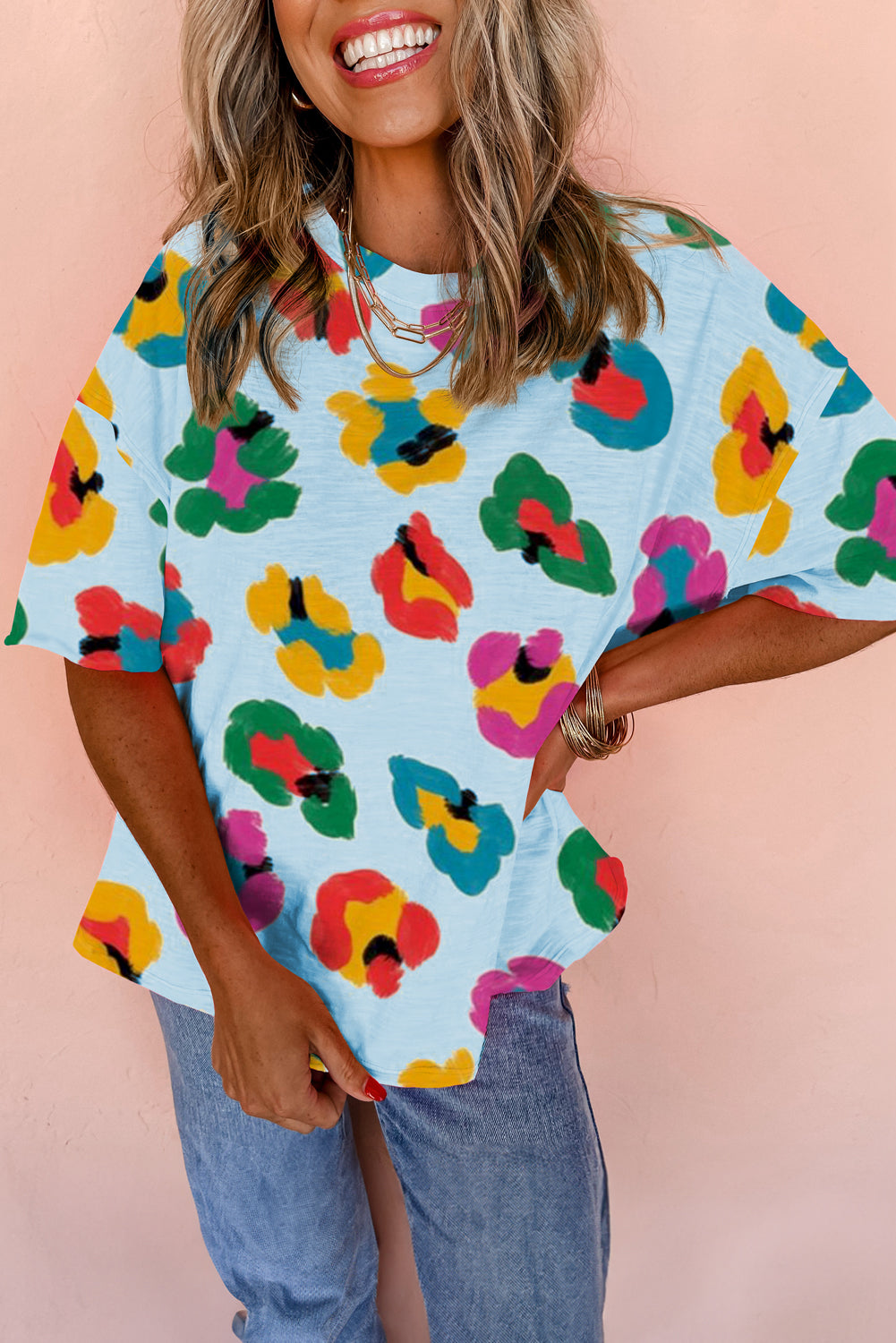 Green Leopard Drop Shoulder Oversize Tee