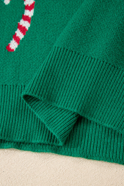 Racing Red Christmas Candy Cane Holiday Drop Shoulder Sweater