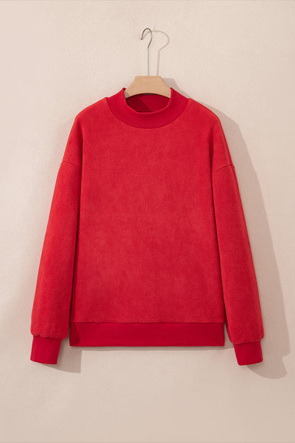 Dark Blue Oversize Drop Shoulder Reversible Mock Neck Sweatshirt