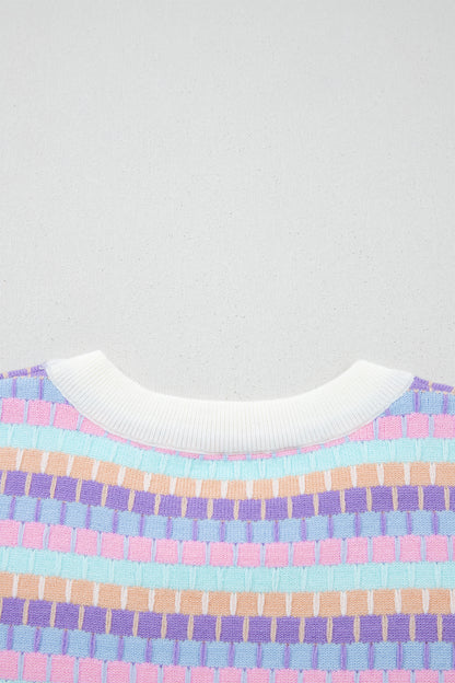 Orange Abstract Striped Knit Short Sleeve Sweater