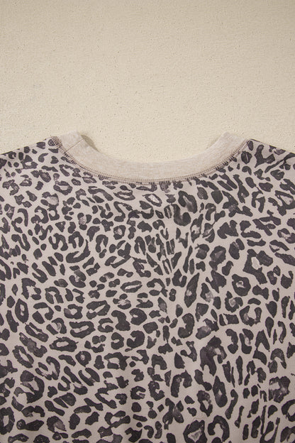 Pink Leopard Print Patchwork Crew Neck Sweatshirt