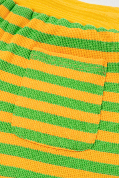 Yellow Stripe Puff Short Sleeve T Shirt Matching Shorts Set